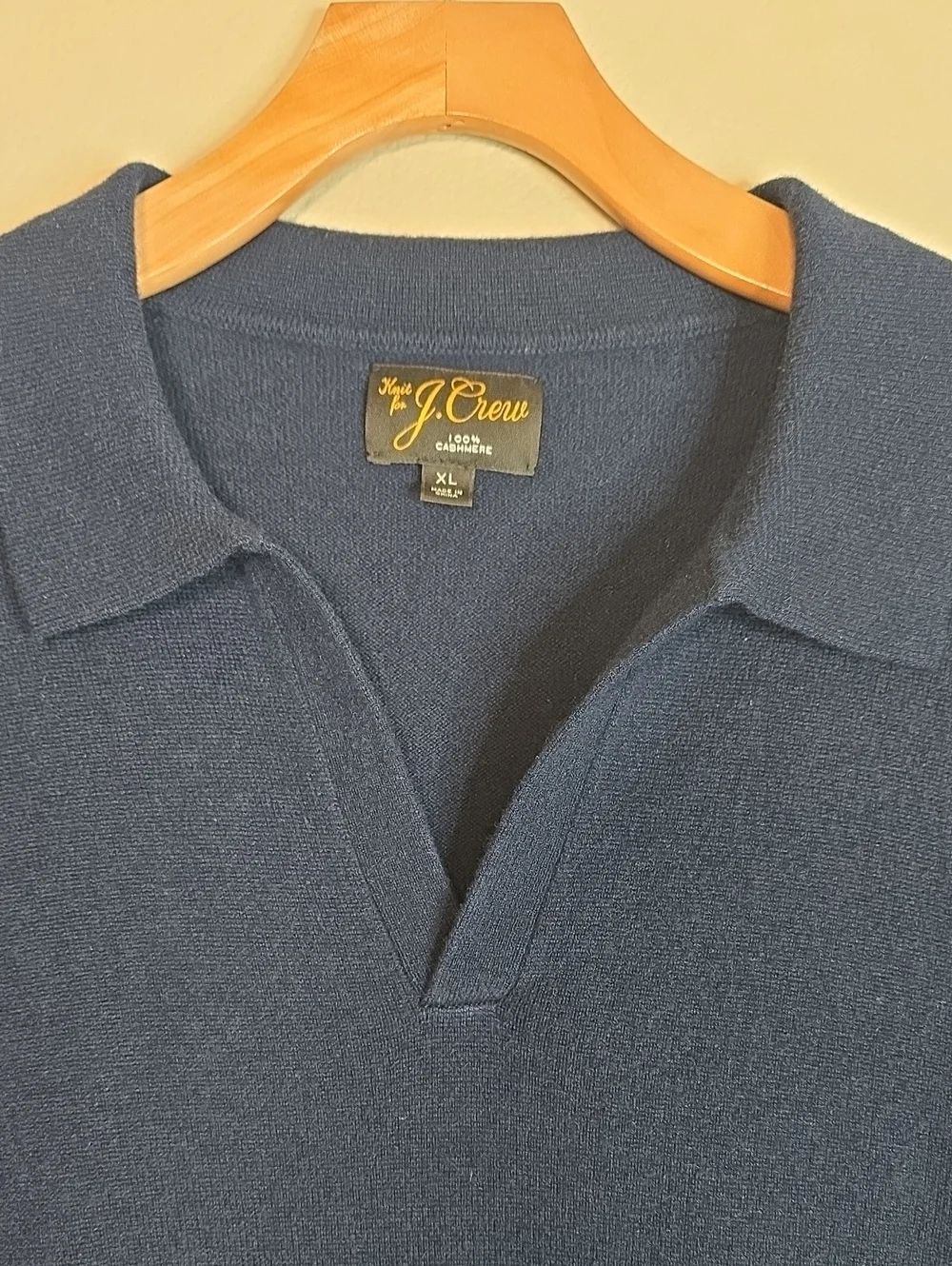 J. Crew Men's Navy Short-Sleeve Cashmere Jhonny Collar Sweater Polo Size XL